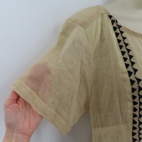 Raven + Lily Womens Small Beige Black Embroidered Cutout Back Short Sleeve Dress - Picture 4 of 12